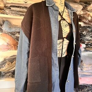 Blue and Brown Denim Sweater